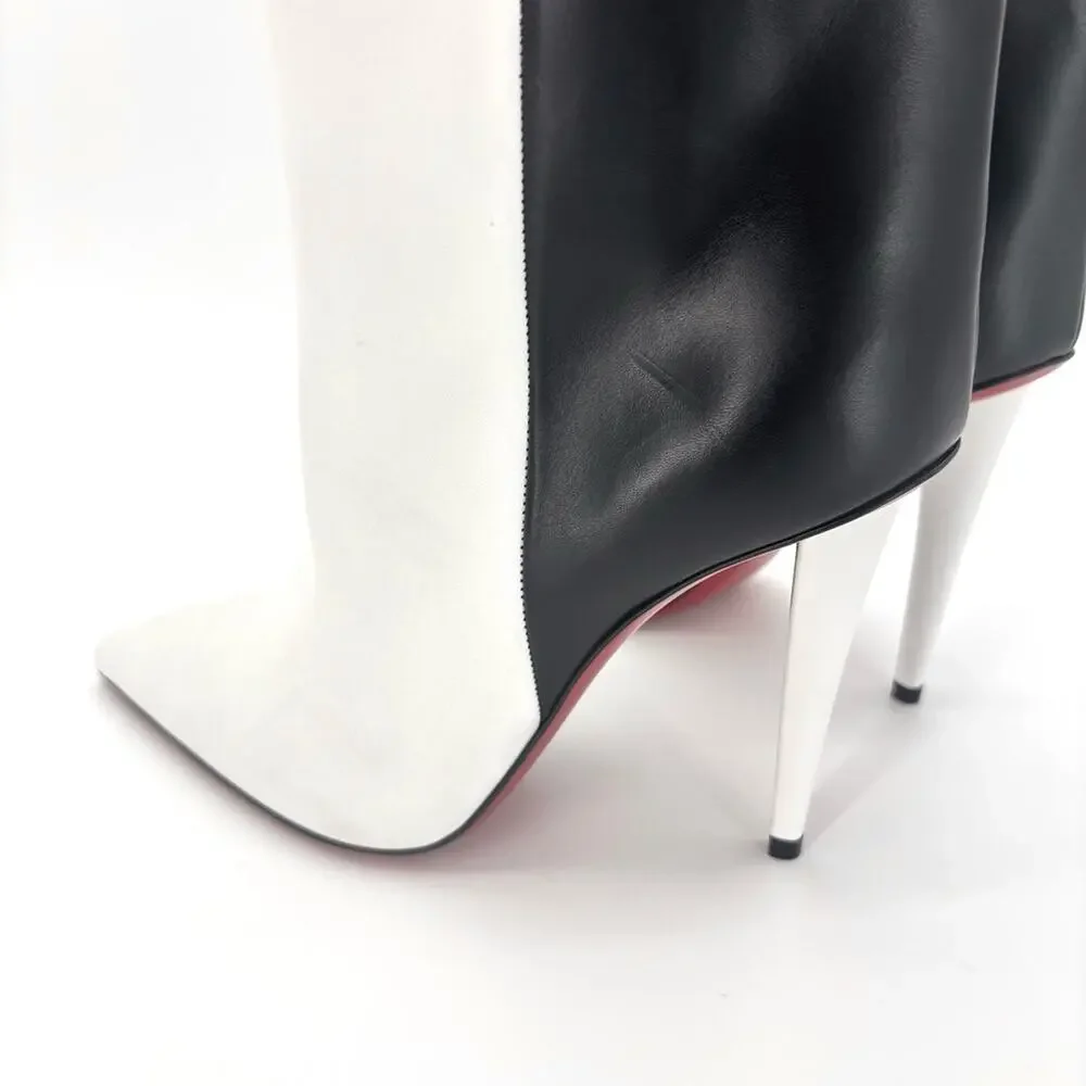 NEW Christian Louboutin Astrilarge Botta 100 Black White Over The Knee Boots 37